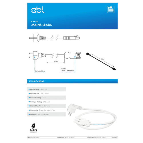 ABL Mains Lead Schuko Product Card