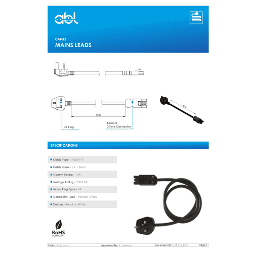 ABL Mains Lead with the UK Plug
